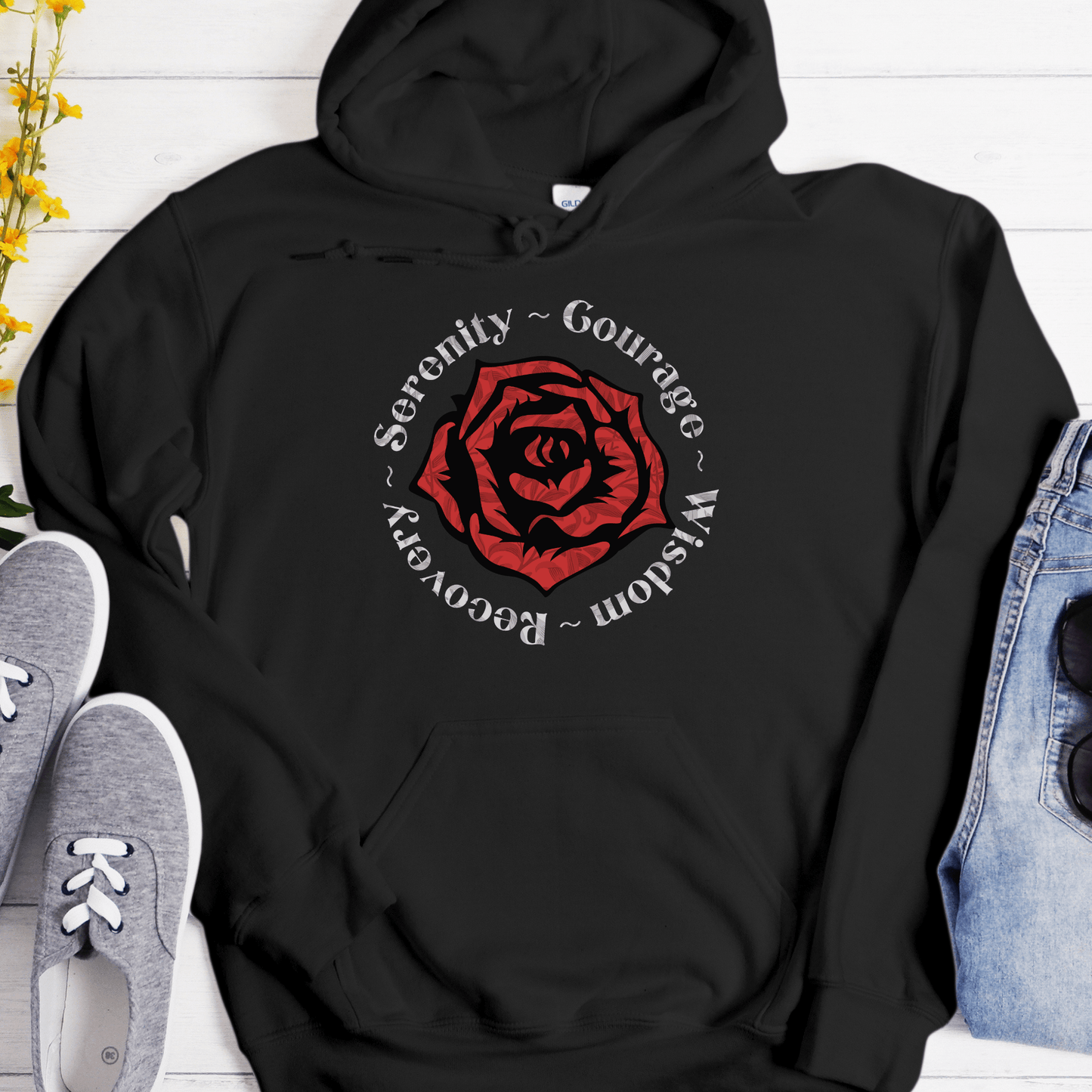 Recovery Hoodie | Inspiring Sobriety | Serenity Prayer Rose
