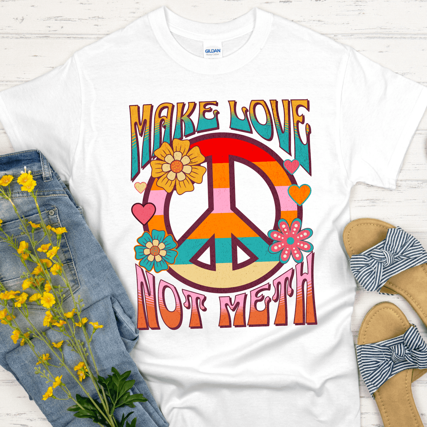Recovery T-Shirt | Inspiring Sobriety |  Make Love Not Meth (Retro)