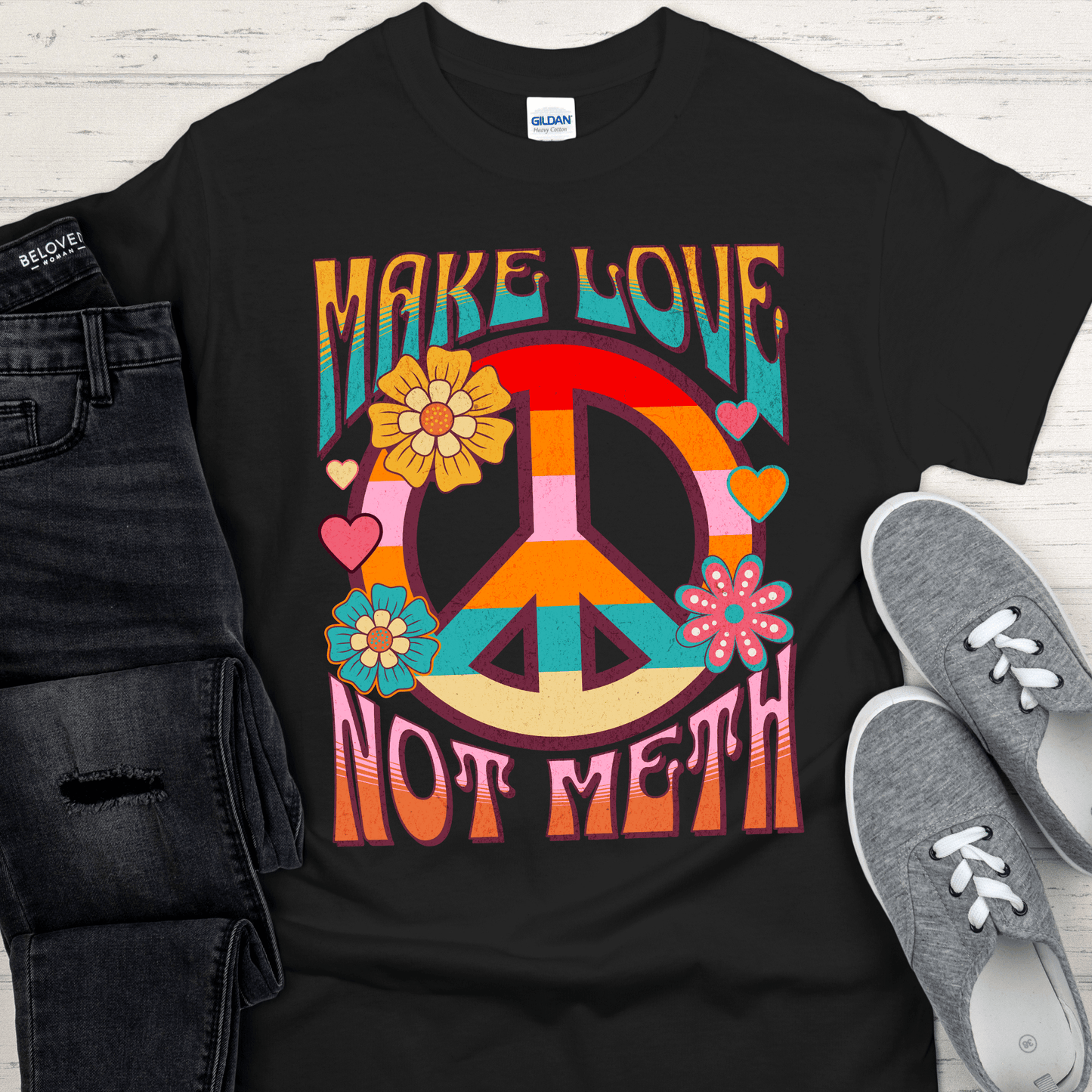 Recovery T-Shirt | Inspiring Sobriety |  Make Love Not Meth (Retro)