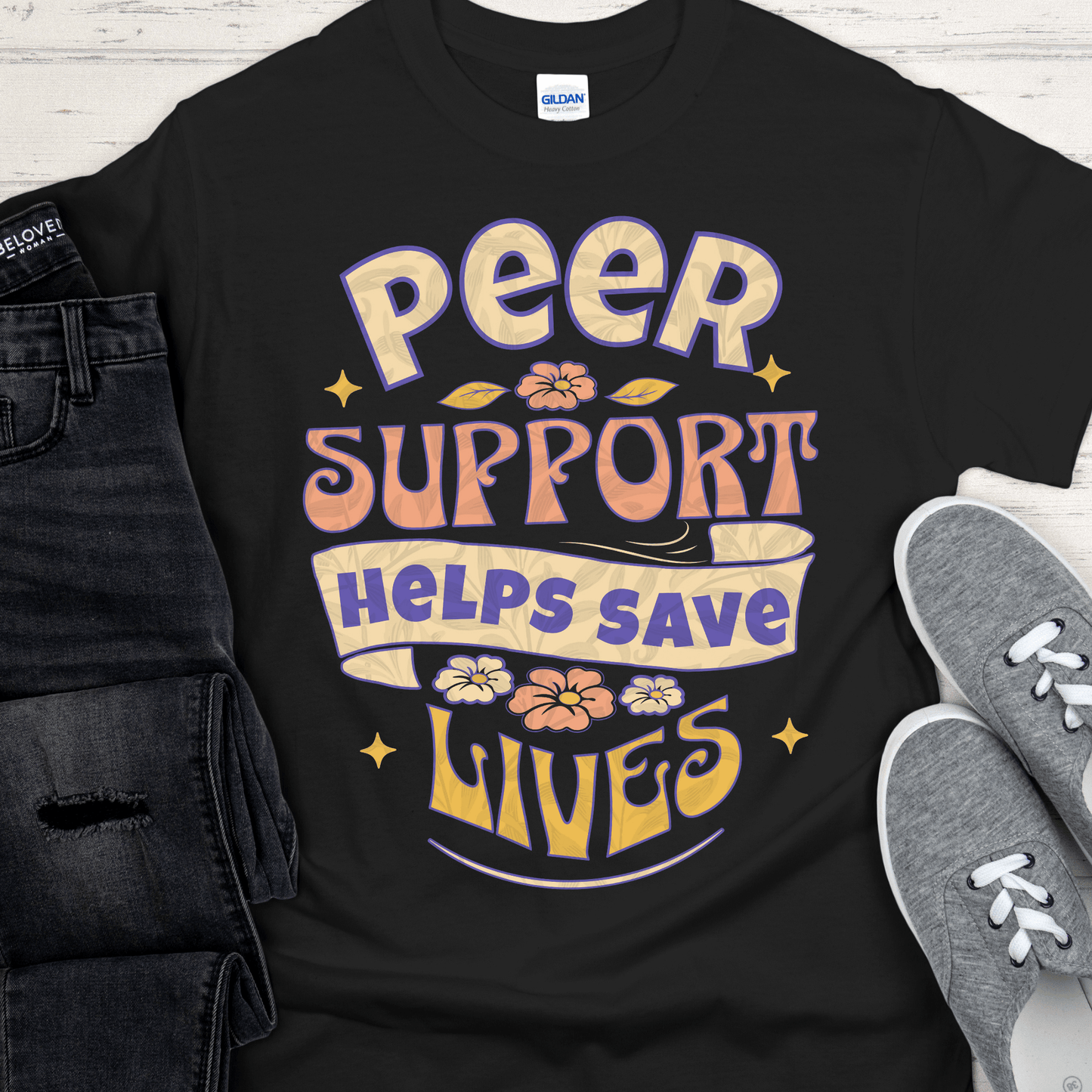 Recovery T-Shirt | Inspiring Sobriety |  Peer Support Saves Lives (Retro)
